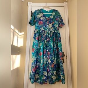 Adorable Vintage Floral Cotton Midi Dress